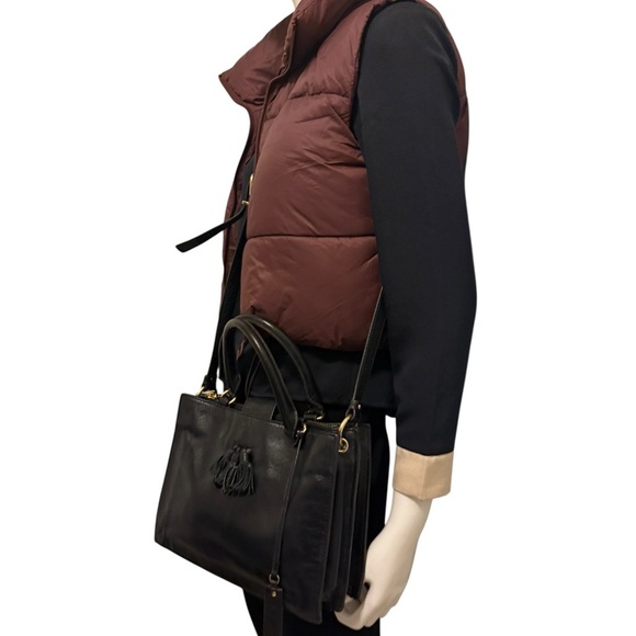 black leather satchel-style handbag from Via Spiga beautiful three compartments - Picture 9 of 16